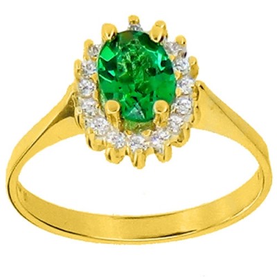 Χρυσό δαχτυλίδι οβάλ ροζέτα Κ14 με ζιργκόν