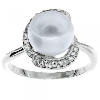 Λευκόχρυσο δαχτυλίδι Κ14 με μαργαριτάρι