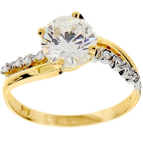 Χρυσό μονόπετρο δαχτυλίδι Κ14