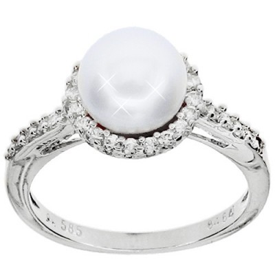 Λευκόχρυσο δαχτυλίδι Κ14 με μαργαριτάρι και ζιργκόν