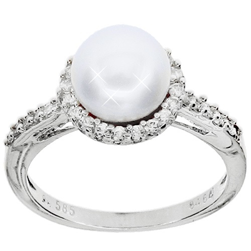 Λευκόχρυσο δαχτυλίδι Κ14 με μαργαριτάρι και ζιργκόν
