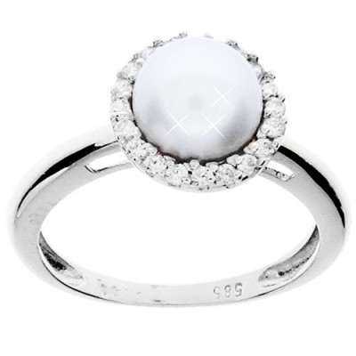 Λευκόχρυσο δαχτυλίδι Κ14 με μαργαριτάρι και ζιργκόν