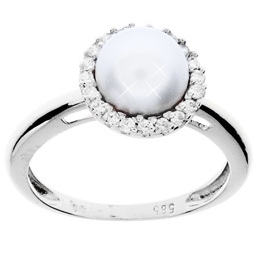 Λευκόχρυσο δαχτυλίδι Κ14 με μαργαριτάρι και ζιργκόν