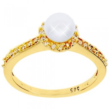 Χρυσό δαχτυλίδι Κ14 με μαργαριτάρι και ζιργκόν