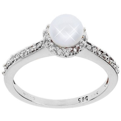 Λευκόχρυσο δαχτυλίδι Κ14 με μαργαριτάρι και ζιργκόν