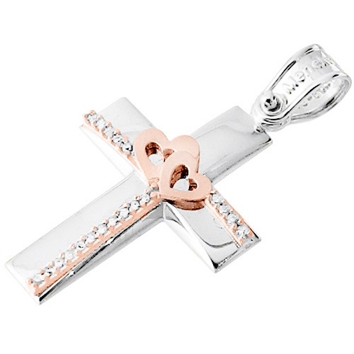 Λευκόχρυσος σταυρός Κ14 με αλυσίδα