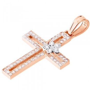 Σταυρός από ροζ χρυσό Κ14 με αλυσίδα