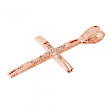 Σταυρός από ροζ χρυσό Κ14 με αλυσίδα