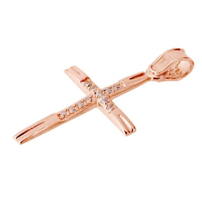 Σταυρός από ροζ χρυσό Κ14 με αλυσίδα