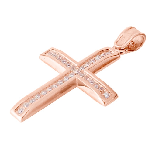 Σταυρός από ροζ χρυσό Κ14 με αλυσίδα