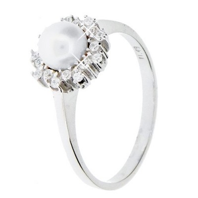 Λευκόχρυσο δαχτυλίδι Κ14 με μαργαριτάρι