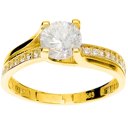 Χρυσό δαχτυλίδι μονόπετρο Κ14 με ζιργκόν