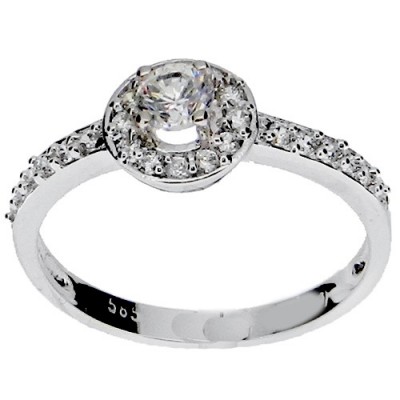 Λευκόχρυσο μονόπετρο δαχτυλίδι ροζέτα Κ14