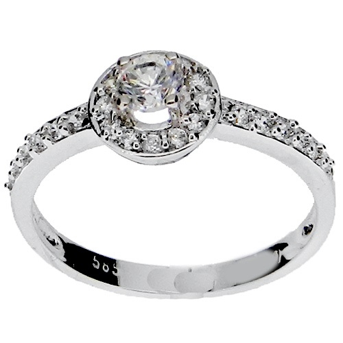 Λευκόχρυσο μονόπετρο δαχτυλίδι ροζέτα Κ14