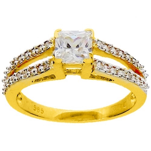 Χρυσό μονόπετρο δαχτυλίδι Κ14 με ζιργκόν