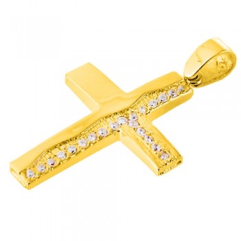 Χρυσός βαπτιστικός σταυρός Κ14 με ζιργκόν