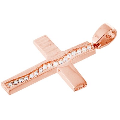 Σταυρός από ροζ χρυσό Κ14 με ζιργκόν
