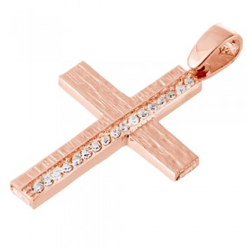 Σταυρός από ροζ χρυσό Κ14 με αλυσίδα