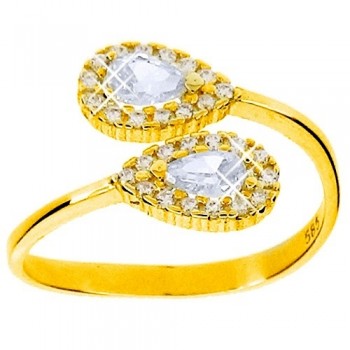 Χρυσό ανοικτό δαχτυλίδι σταγόνες Κ14 με ζιργκόν