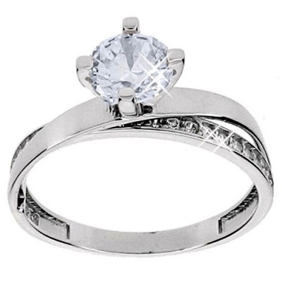 Λευκόχρυσο δαχτυλίδι μονόπετρο Κ14