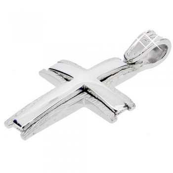 Λευκόχρυσος μασίφ σταυρός Κ9 με αλυσίδα