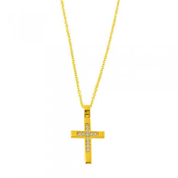 Χρυσός σταυρός Κ14 με αλυσίδα