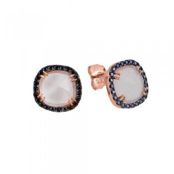 Σκουλαρίκια από ροζ χρυσό Κ14 με ζιργκόν και ορυκτό χαλαζία