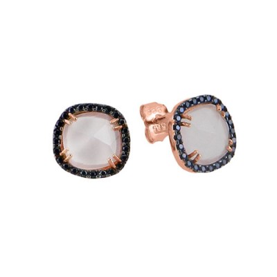 Σκουλαρίκια από ροζ χρυσό Κ14 με ζιργκόν και ορυκτό χαλαζία