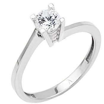 Λευκόχρυσο μονόπετρο δαχτυλίδι Κ14 με ζιργκόν