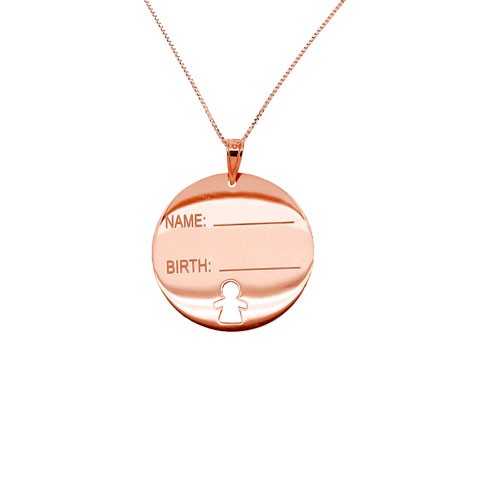 Παιδικό μενταγιόν-ταυτότητα από ροζ χρυσό Κ9 με αλυσίδα