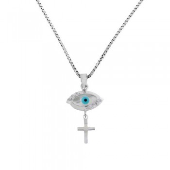 Λευκόχρυσο μενταγιόν ματάκι Κ14 με αλυσίδα